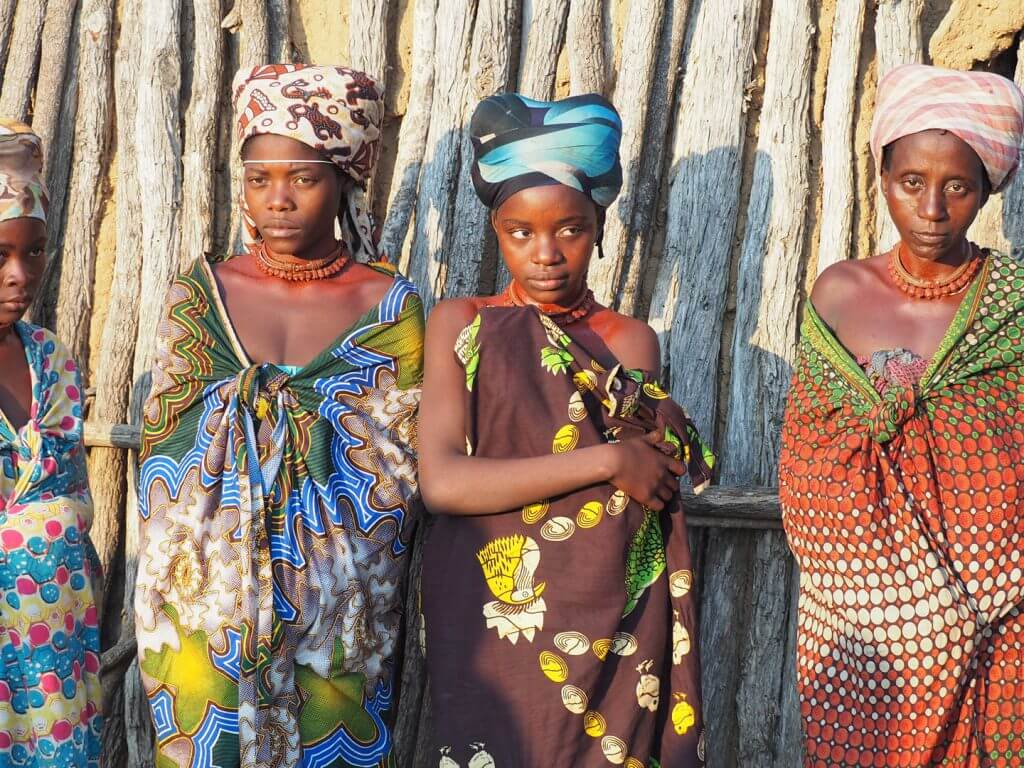 Nguendelengo women in colourful clothing, Angola