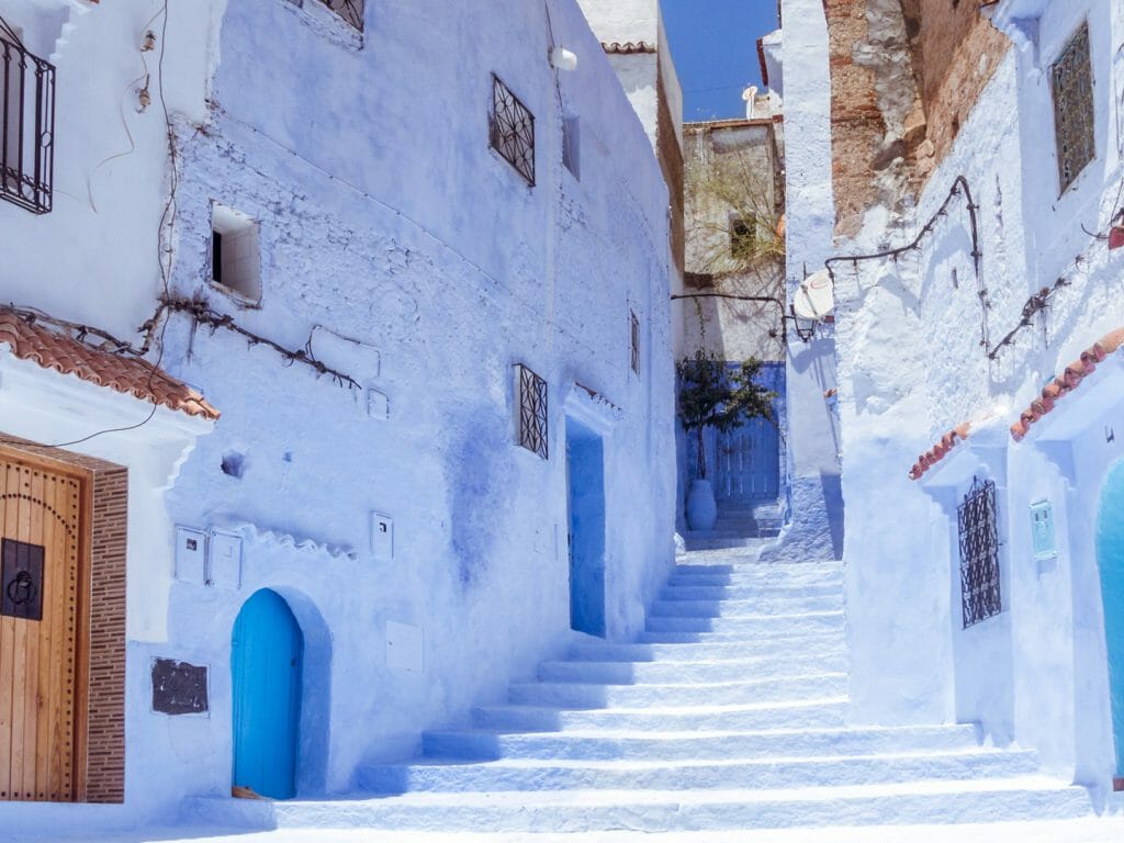 Stairway in the blue medina of Chefchaouen, Morocco, Tetouan