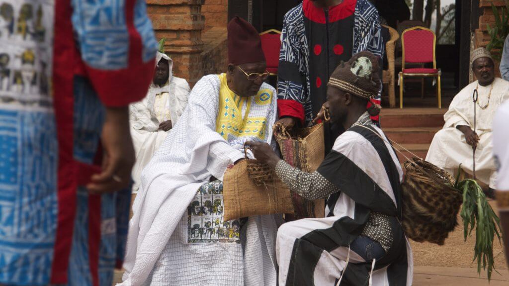 The sultan receiving gifts during Nguon, Foumban, Cameroon