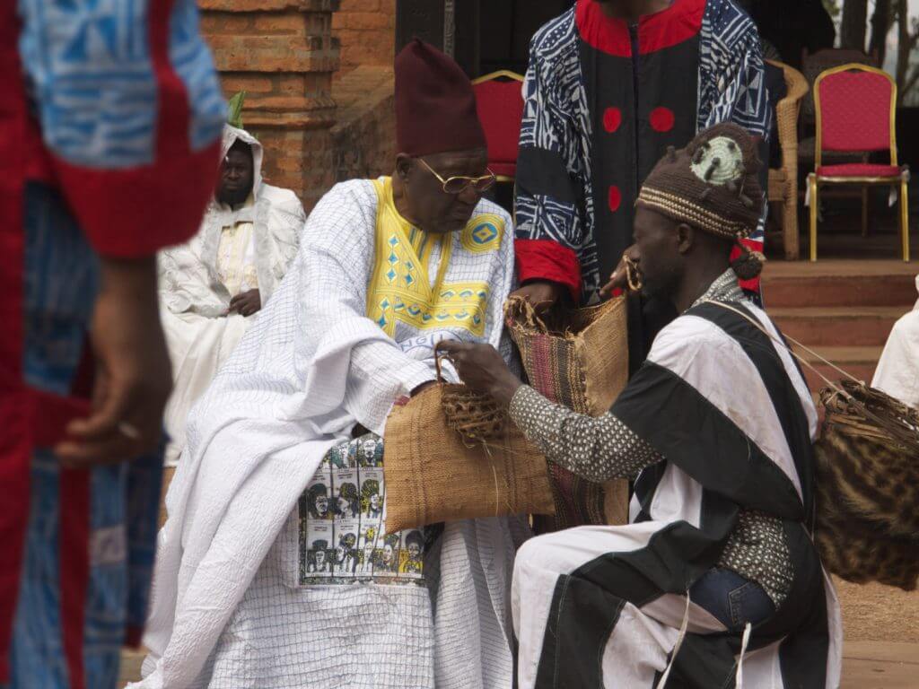 The sultan receiving gifts during Nguon, Foumban, Cameroon