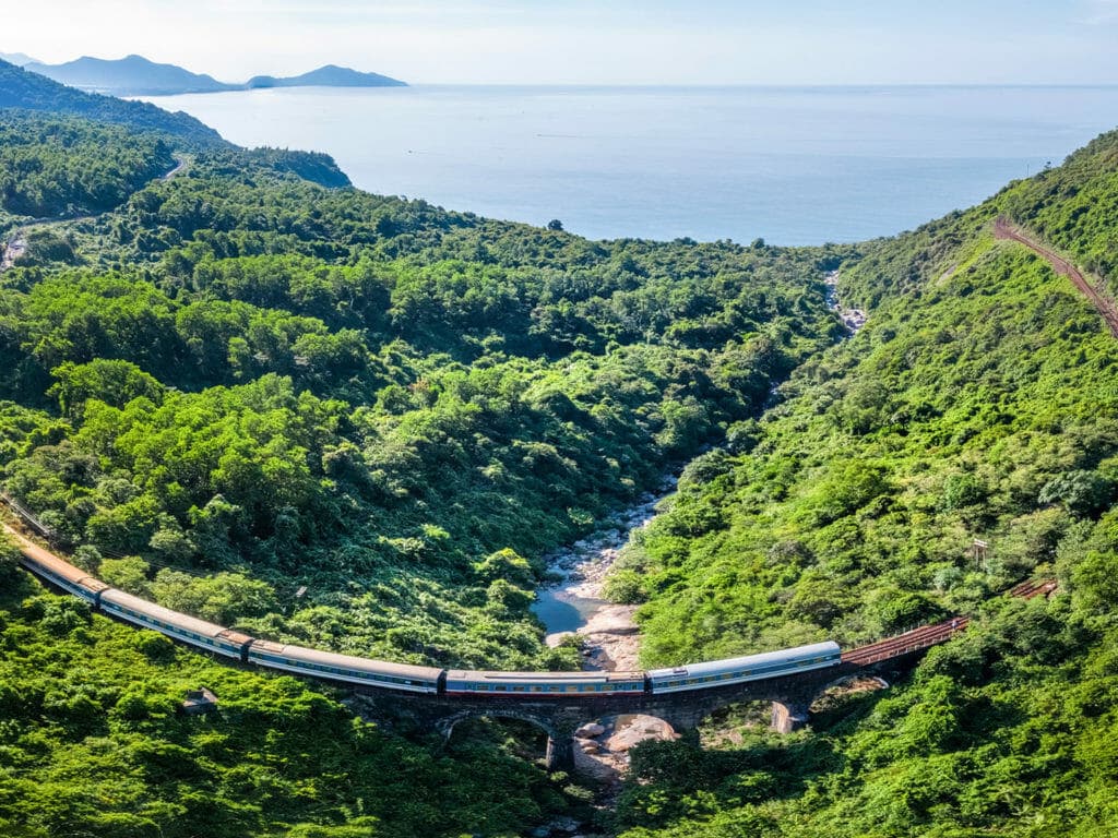 Train and railway on Hai Van pass, Bach Ma mountain, Hue, Vietnam