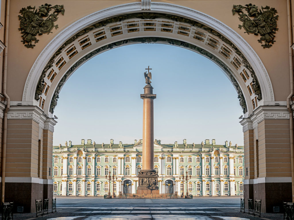 Alexander Column in front of the Hermitage in St. Petersburg, Russia