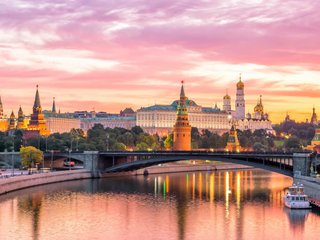 Moscow Kremlin and river in morning, Russia