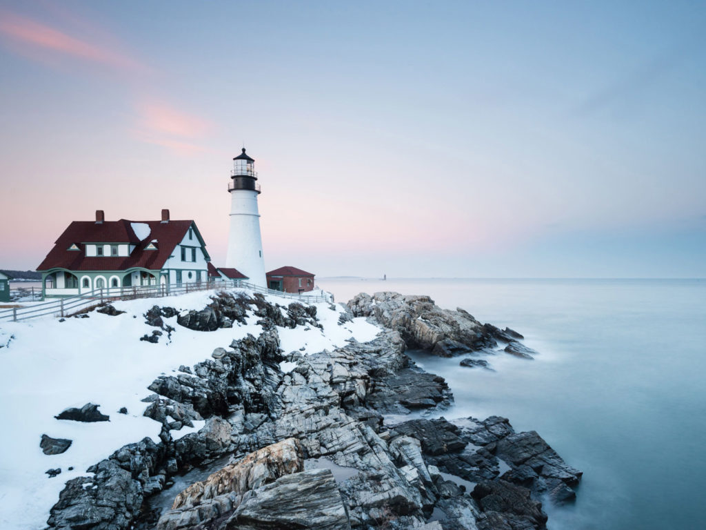 Portland Head Lighthouse in Winter, New England, USA