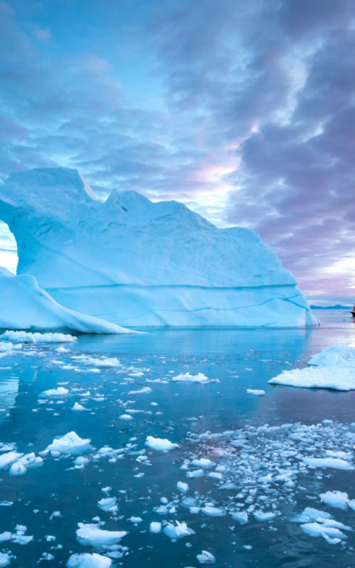 Icebergs and Sailboat, Disco Bay, Ilulissat, Greenland