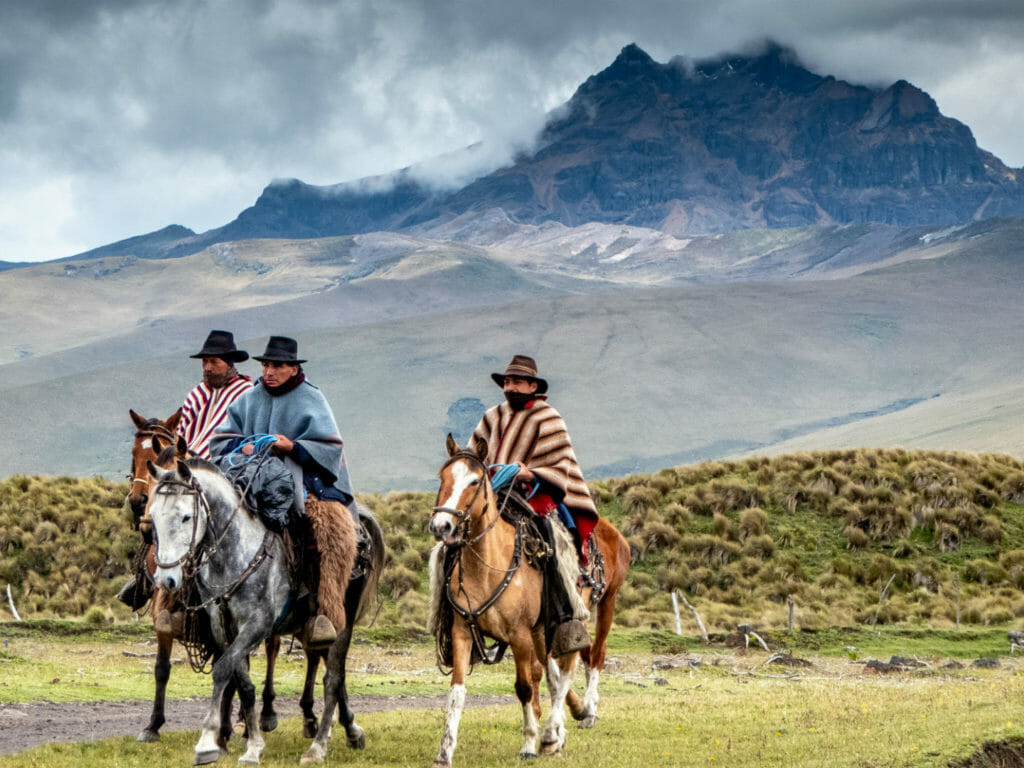 Vaquero on Horseback, Mountains, Clouds, Horses, Cotopaxi National Park, Ecuador