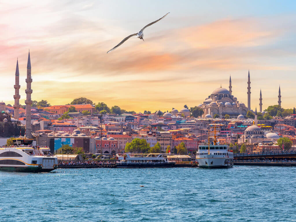 Sunset over Istanbul from river