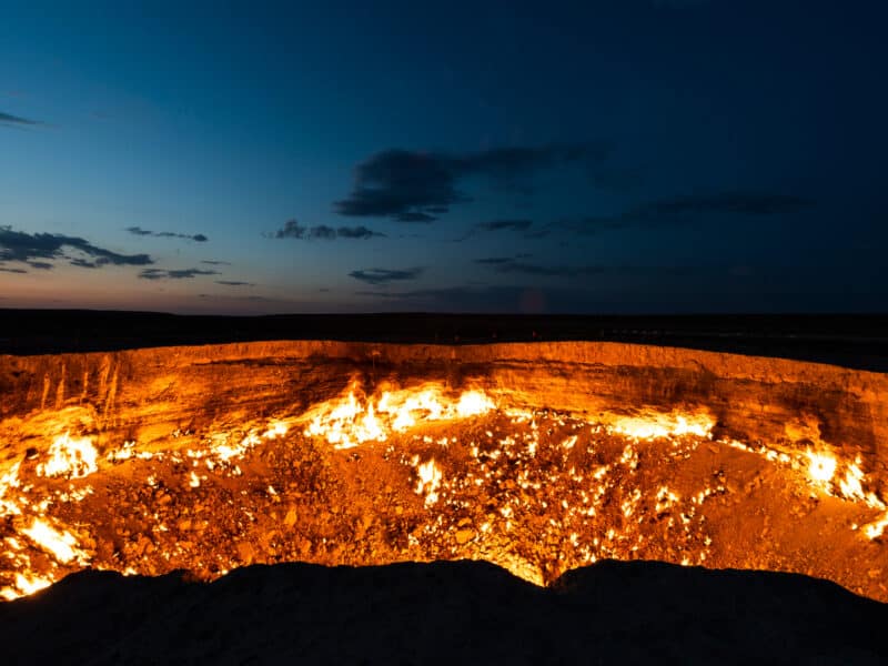Darvaza gas crater at night, Karakum Desert, Turmenistan