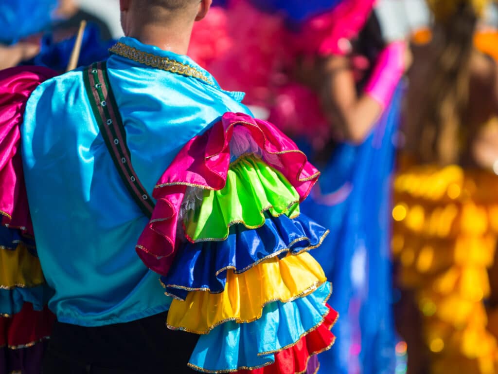 Samba dancer dressed in bright colours, Rio Carnival, Rio de Janeiro, Brazil