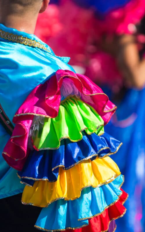 Samba dancer dressed in bright colours, Rio Carnival, Rio de Janeiro, Brazil