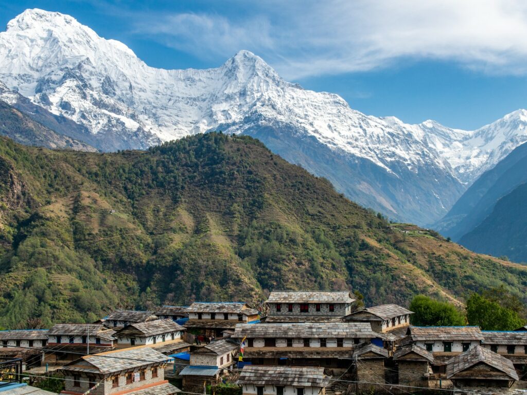 View of Annapurna mountains from Ghandruk village, Annapurna Mountains, Nepal