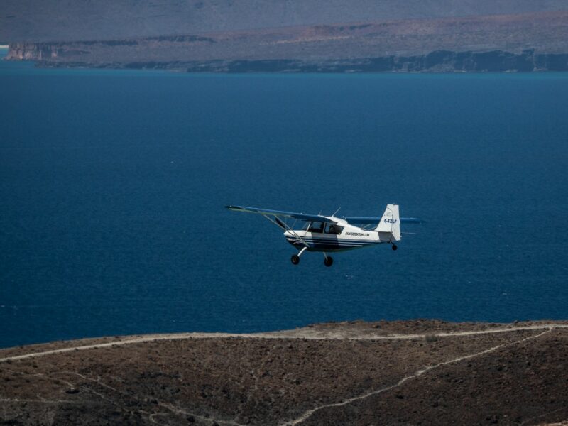 Spotter plane above ocean, Baja California, Mexico