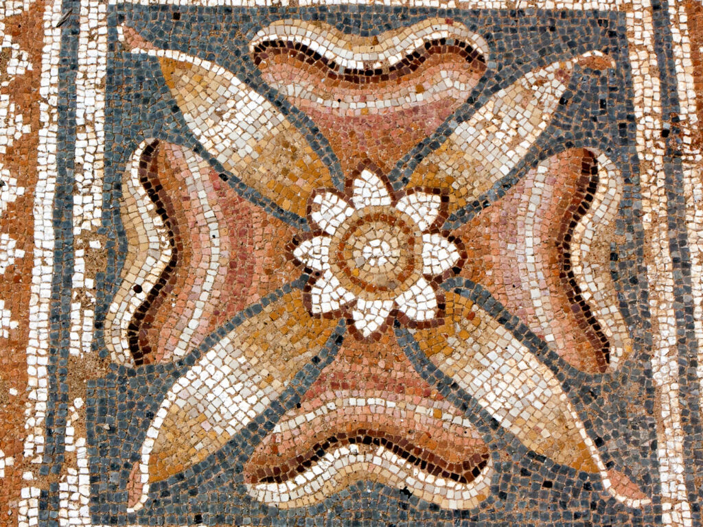 Ancient Greek mocaic in palaestra of Dion, Pieria, Greece