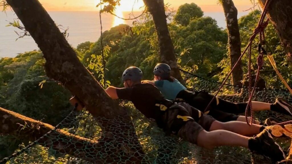 Clare Higginson at viewpoint in a Baco tree, SCP Corcavado Wilderness Lodge, Osa Peninsula, Costa Rica