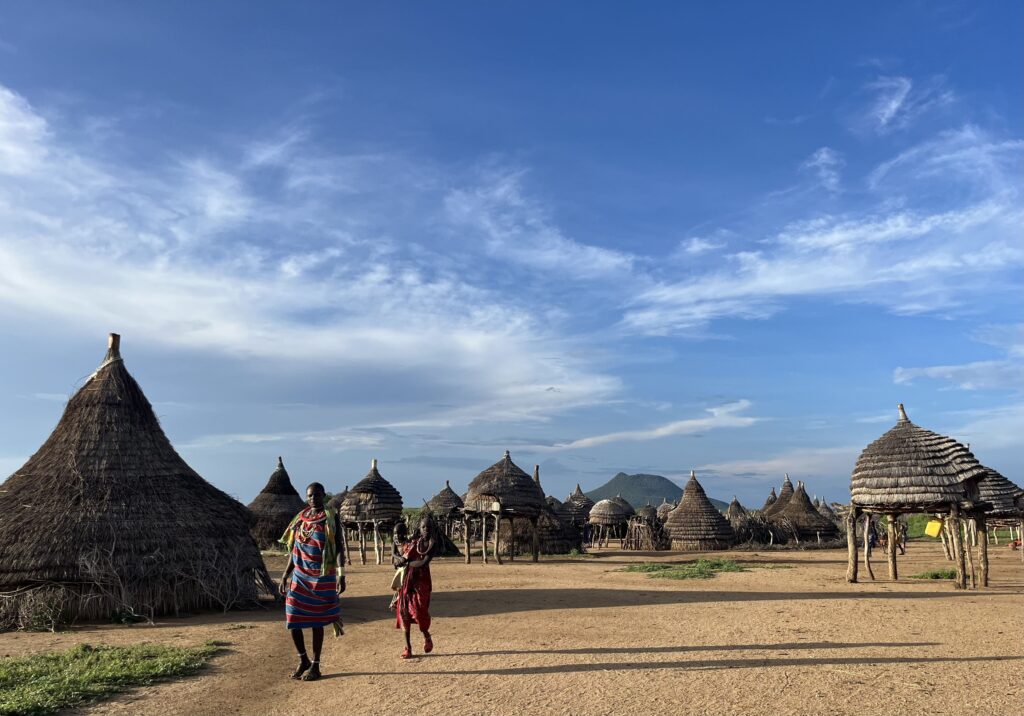 South Sudan village houses and people