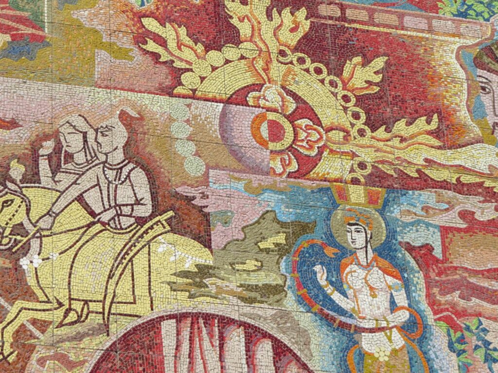 Soviet era mosaics, Penjikent, Tajikistan