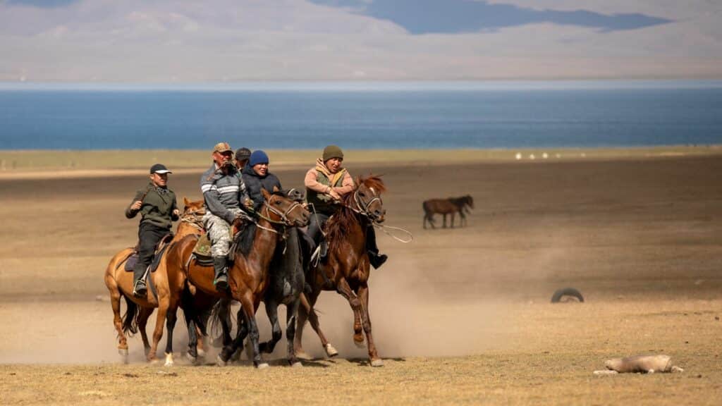 Son Kul, Horsemen playing Kok Boru, Kyrgyzstan