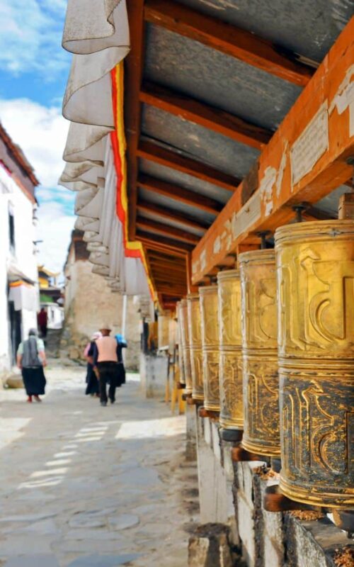Line of Tibetan prayer wheels, Bhutan