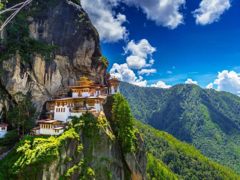 View of cliffside Tigers Nest Monastery, Paro, Bhutan