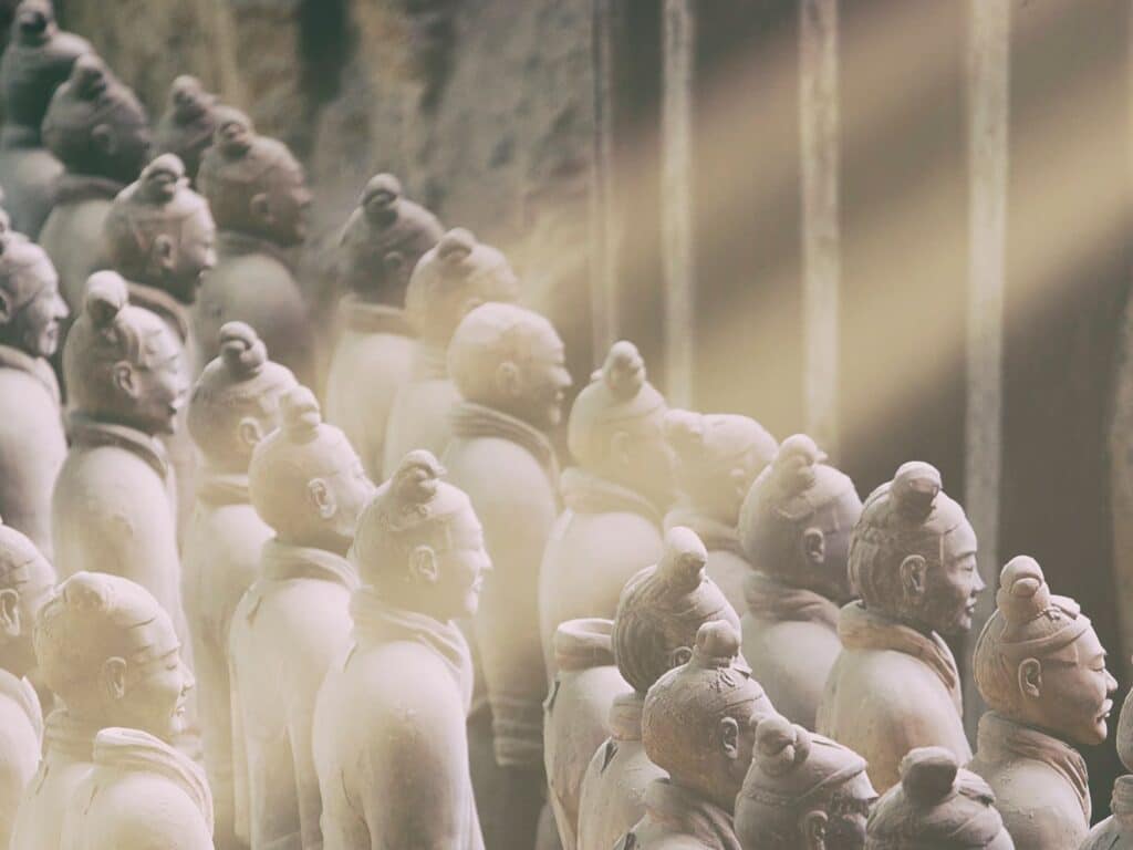 Sun shafts across the Terracotta Warriors, Xian, China