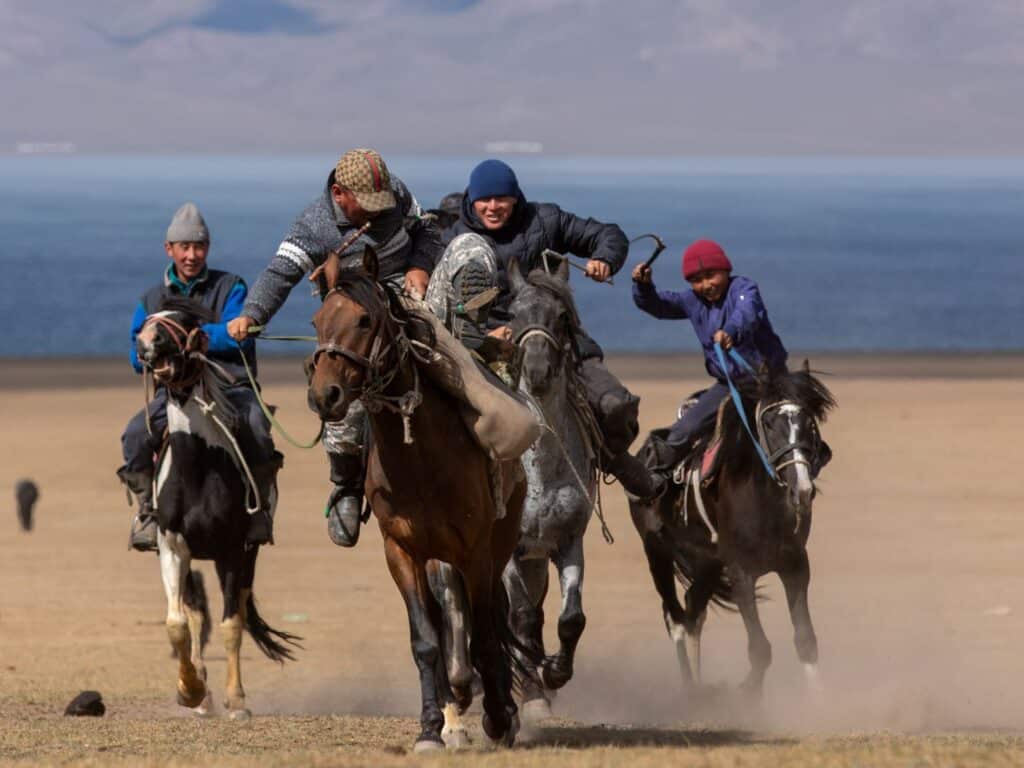Son Kul, Horsemen playing Kok Boru, Kyrgyzstan