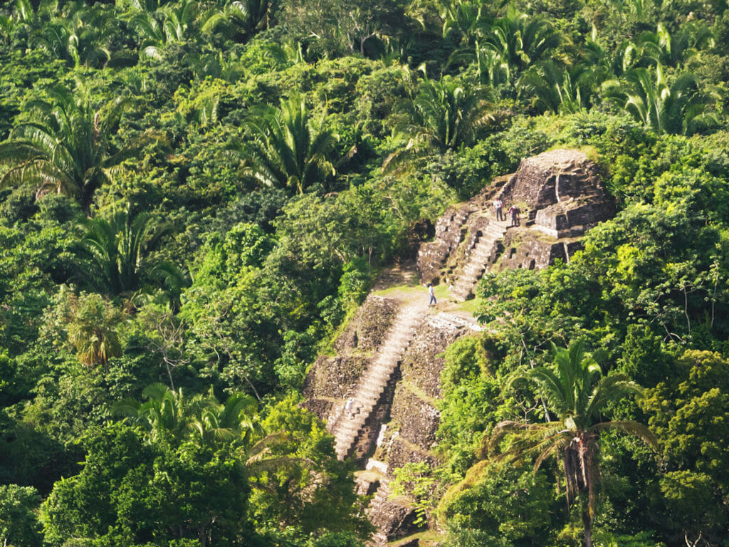 Lamanai mayan ruins in tropical jungle Belize