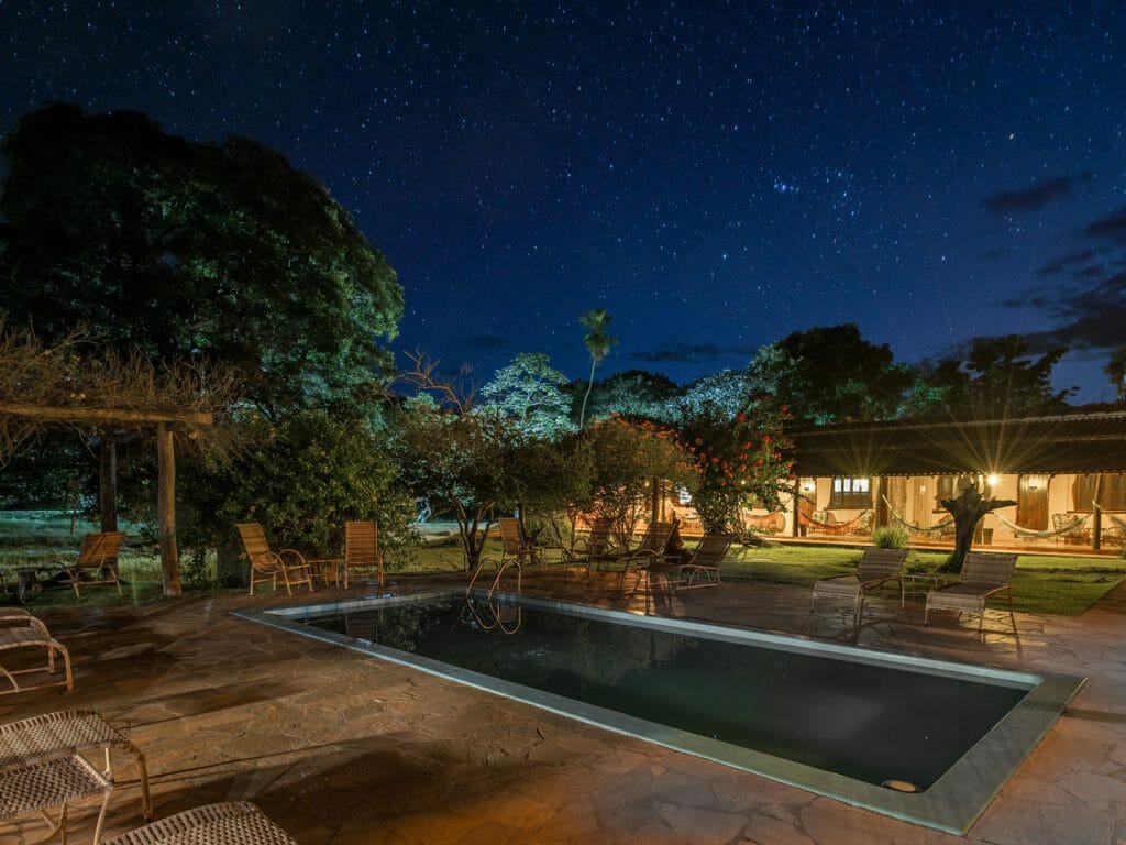 Araras Eco Lodge, Pool & Lodge at night, Pantanal, Brazil