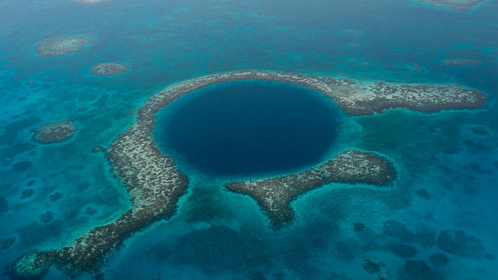 Aerial view of Great Blue Hole, Belize
