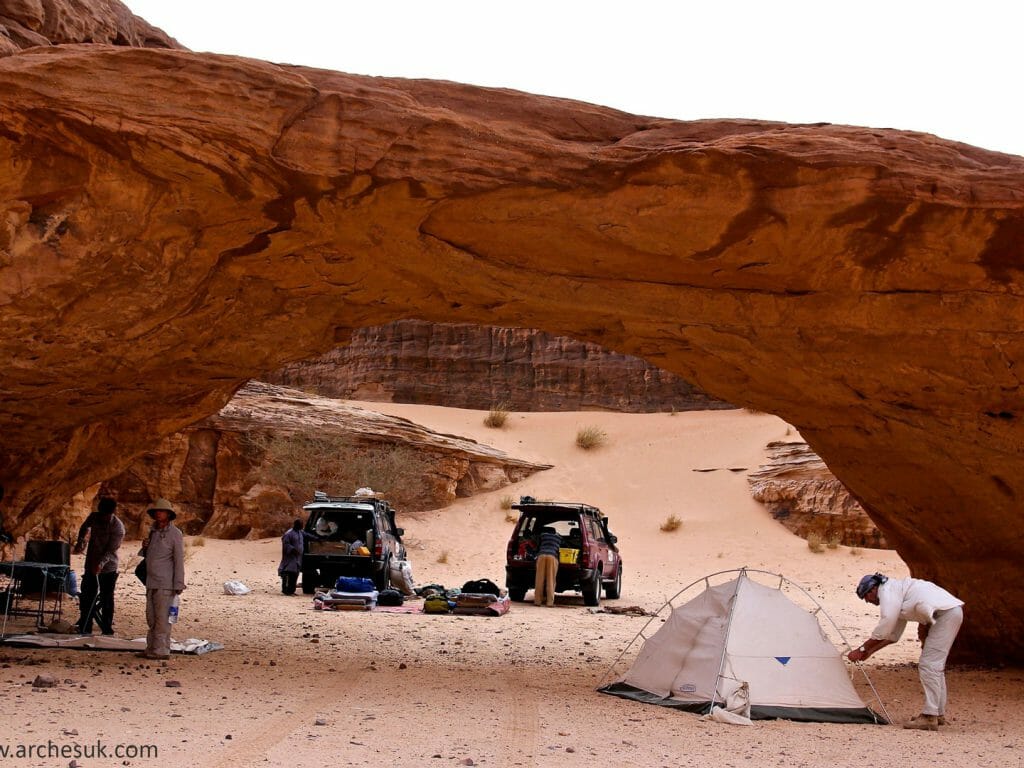 Camping under arch, Ennedi, Chad