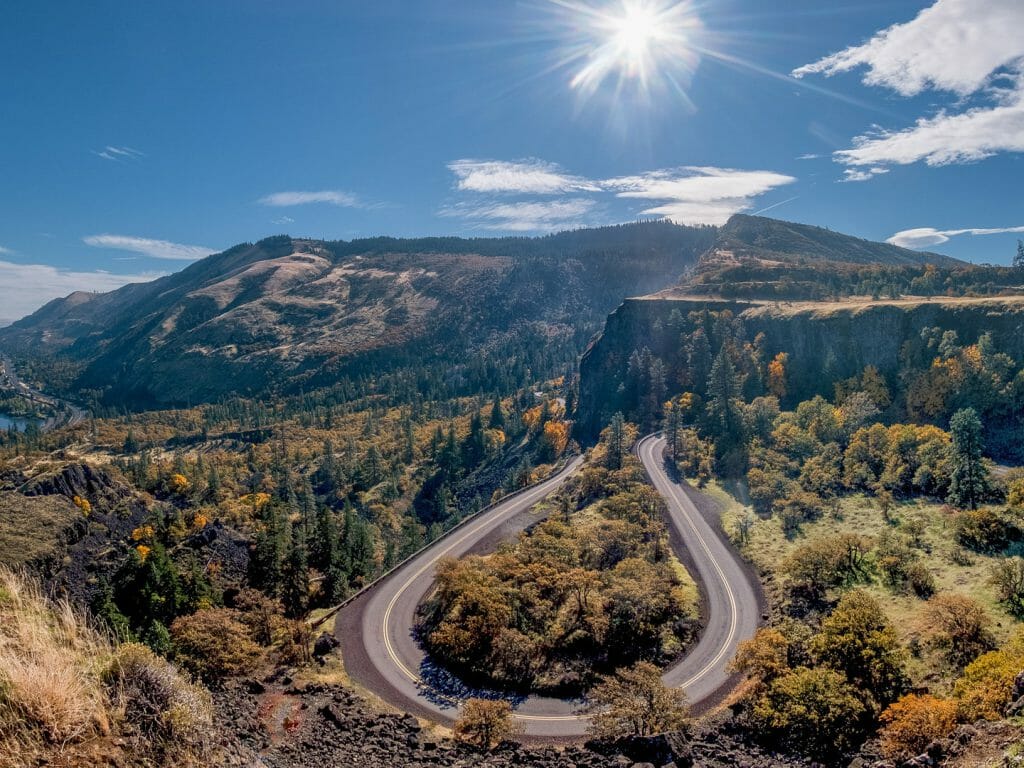 Road in the Columbia River Gorge National Scenic Area, Oregon, Pacific Northwest, USA