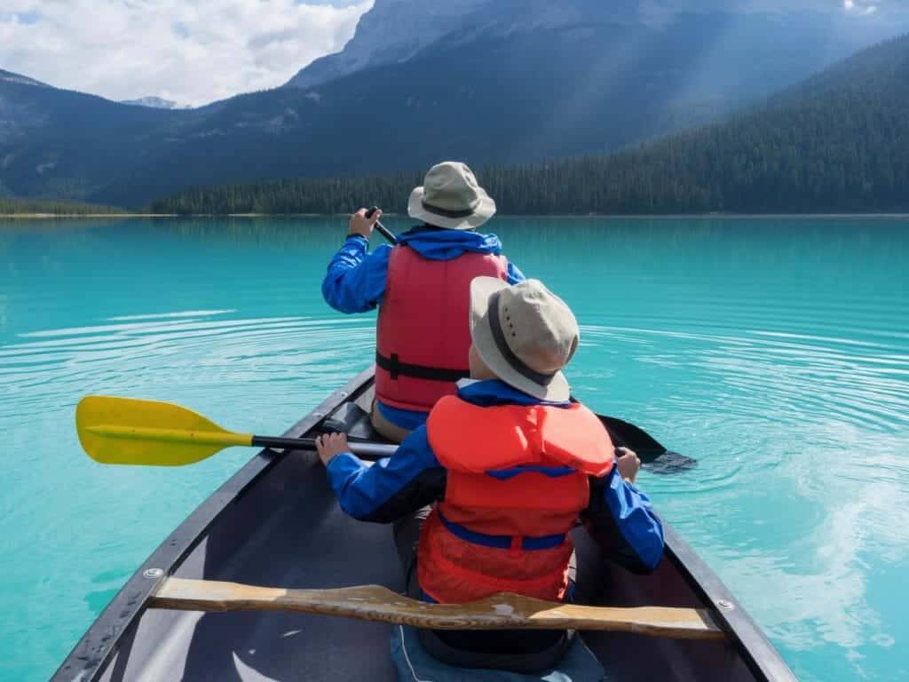 Family Canoeing on Emerald Lake, Canada