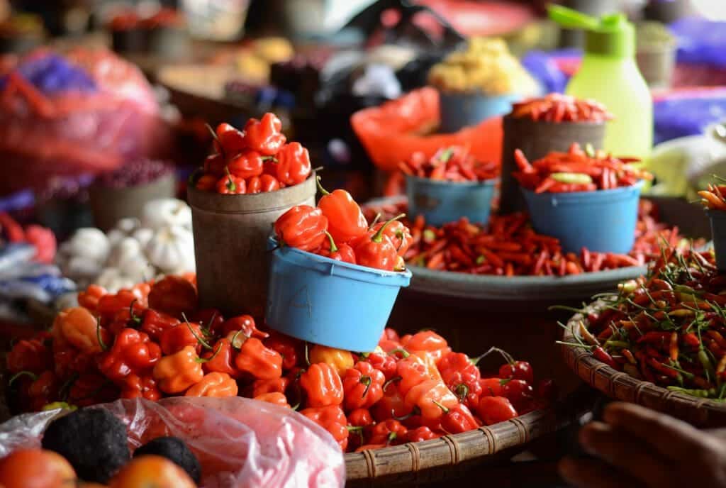Close up image of fresh spices from a local village.
