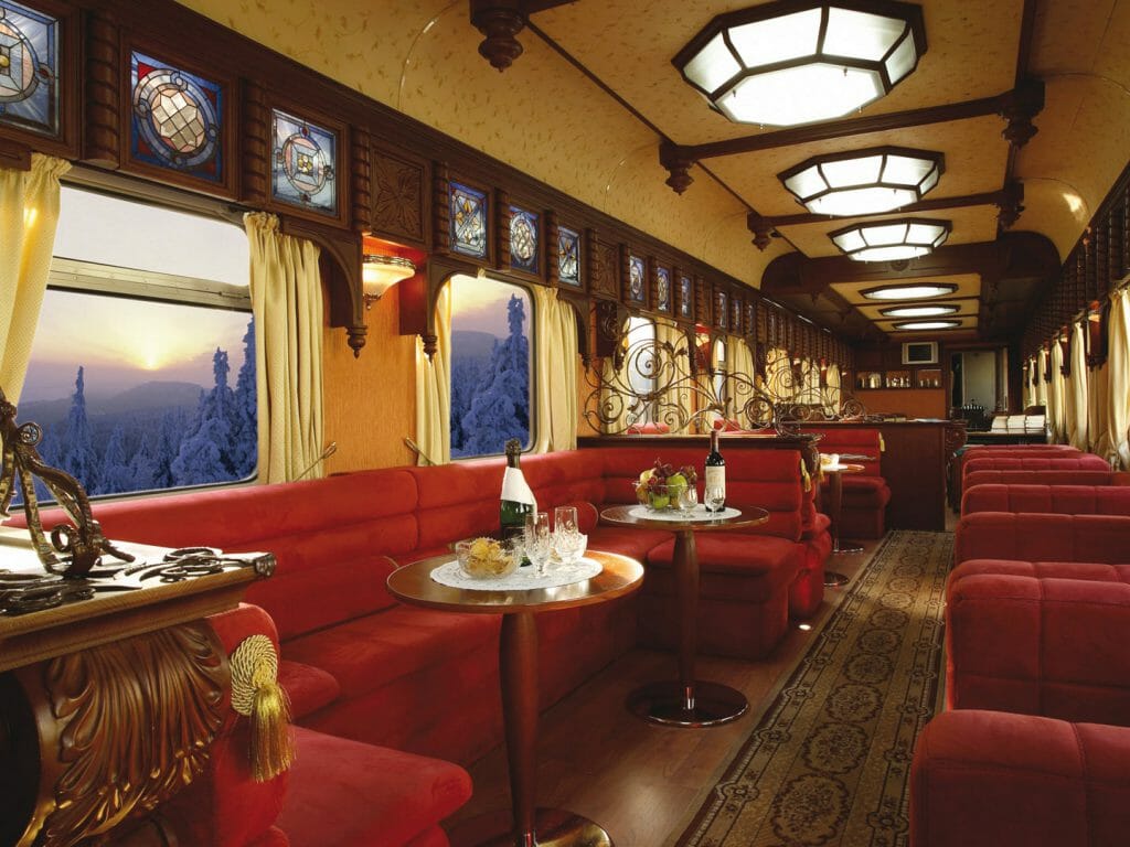 Golden Eagle Train, Bar Carriage in winter, Russia