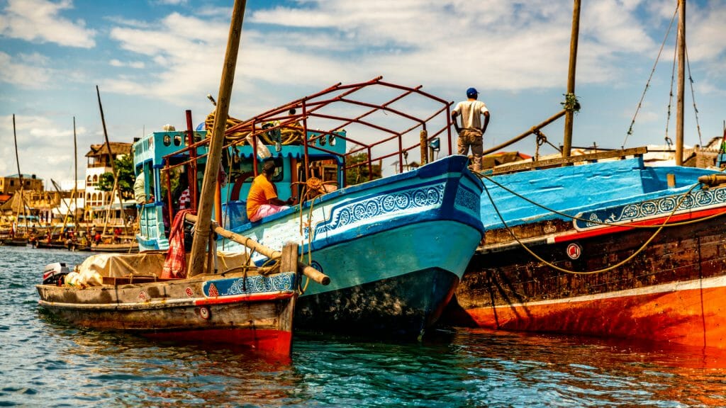 Fishing boats in Lamu Port, Kenyan Coast, Kenya
