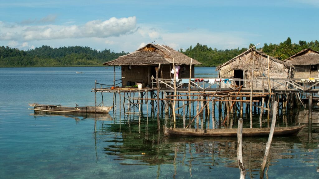 Stilted villages over the water.