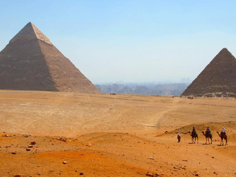 The pyramids of Giza at early evening, Egypt