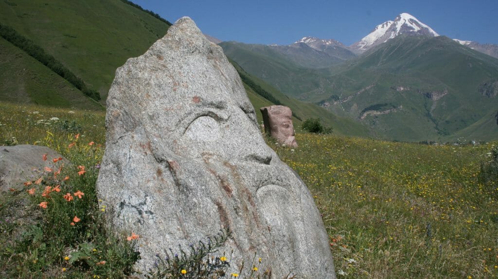 Stone Faces of Sno Village, Kazbegi, Georgian Military Highway, Georgia