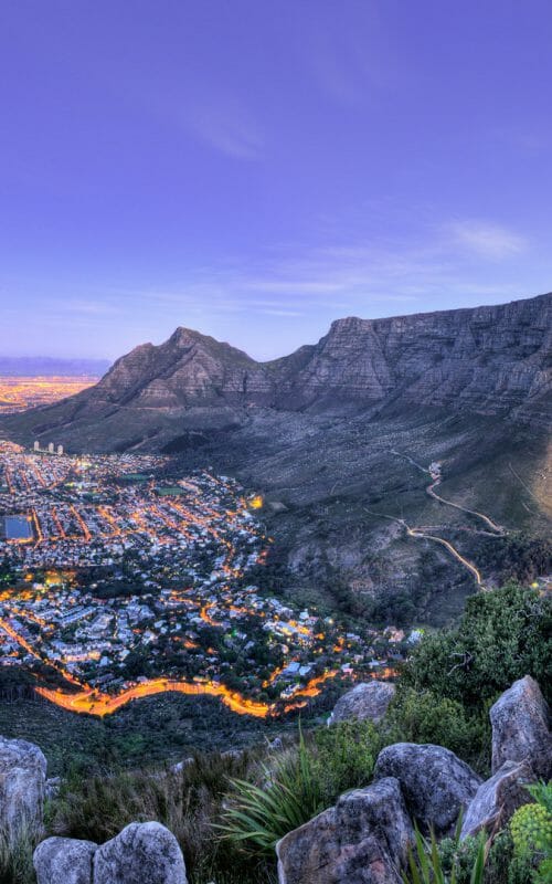 Table Mountain and city at dusk, Cape Town, South Africa