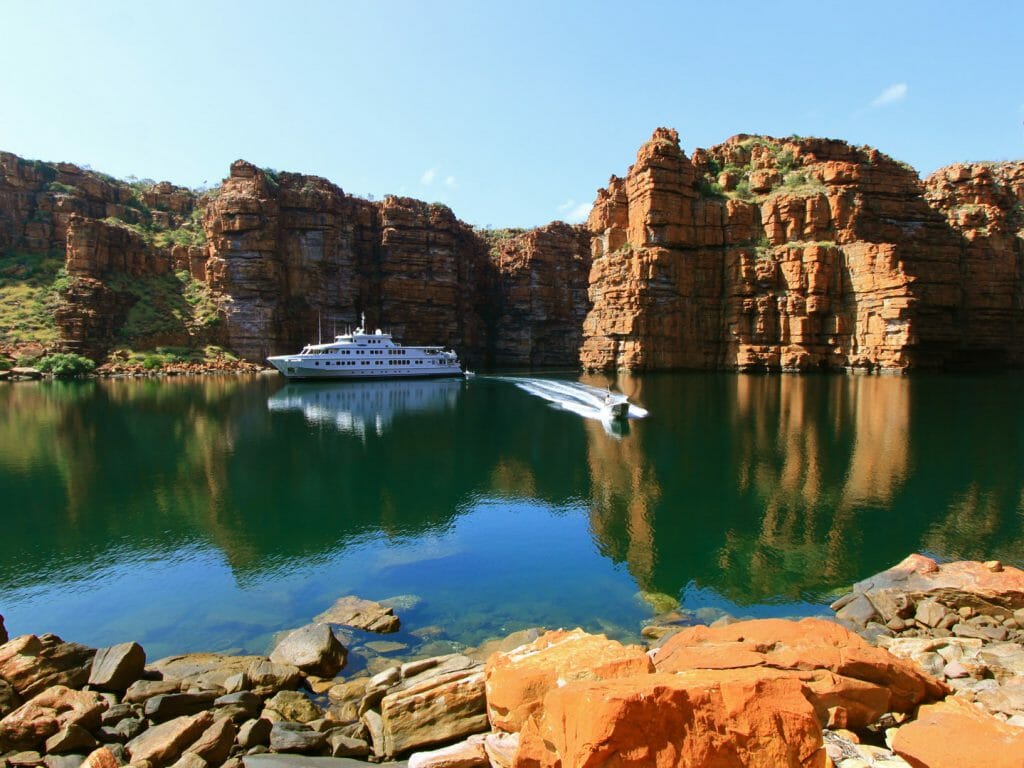 True North Boat, Ashore for a climb, The Kimberley, Western Australia