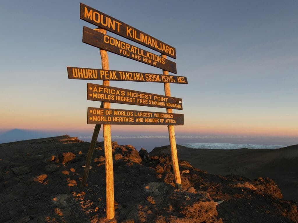 Uhuru Peak (highest summit) on Mount Kilimanjaro in Tanzania