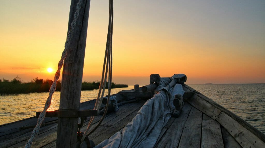 View from wooden boat, Lake Malawi, Malawi
