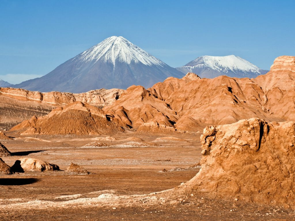 Licancabur and Juriques Volcanoes, Moon Valley, Atacama Desert, Chile