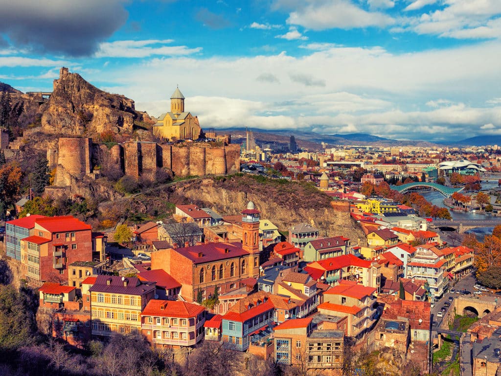 Beautiful panoramic view of Tbilisi at sunset, Georgia, Europe