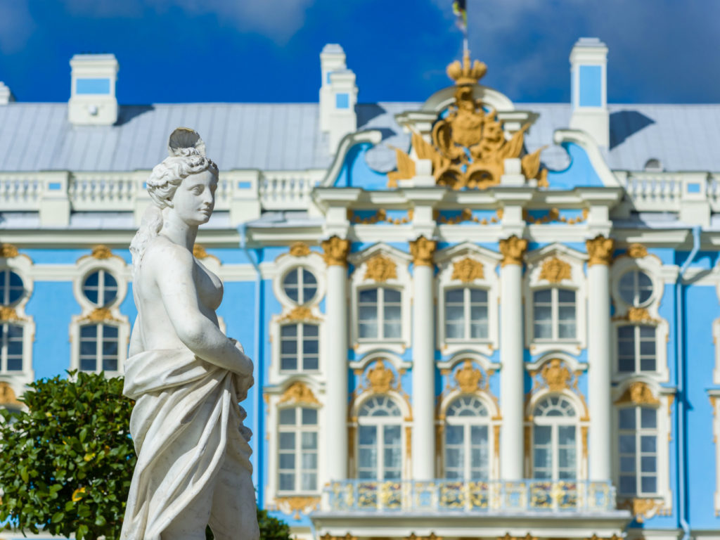 Catherine Palace in Pushkin is a rococo palace, St Petersburg, Russia