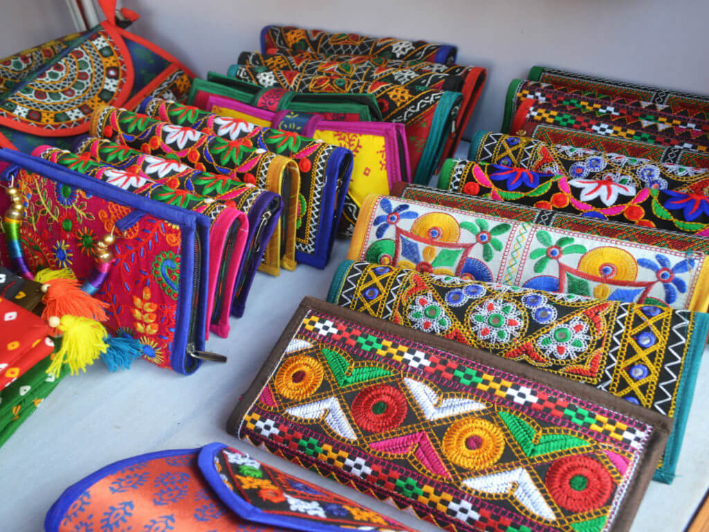 Handmade colourful embroidered clutch bags Kutch, Gujarat, India