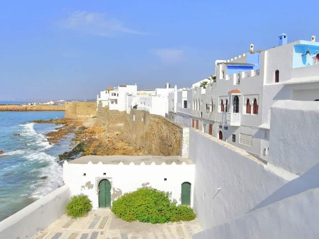 Houses on the Atlantic coast in Asilah, Morocco