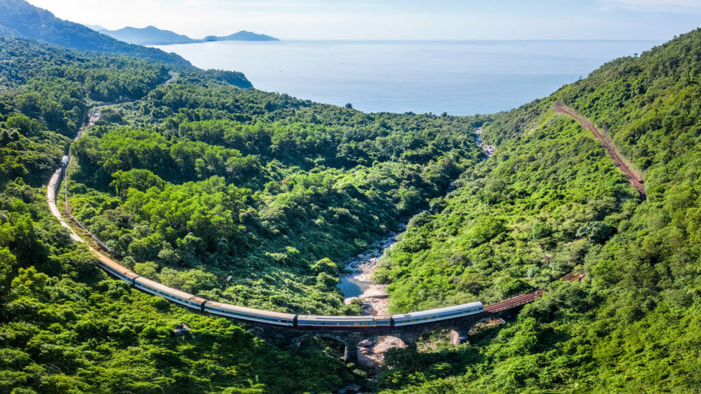 Train and railway on Hai Van pass, Bach Ma mountain, Hue, Vietnam
