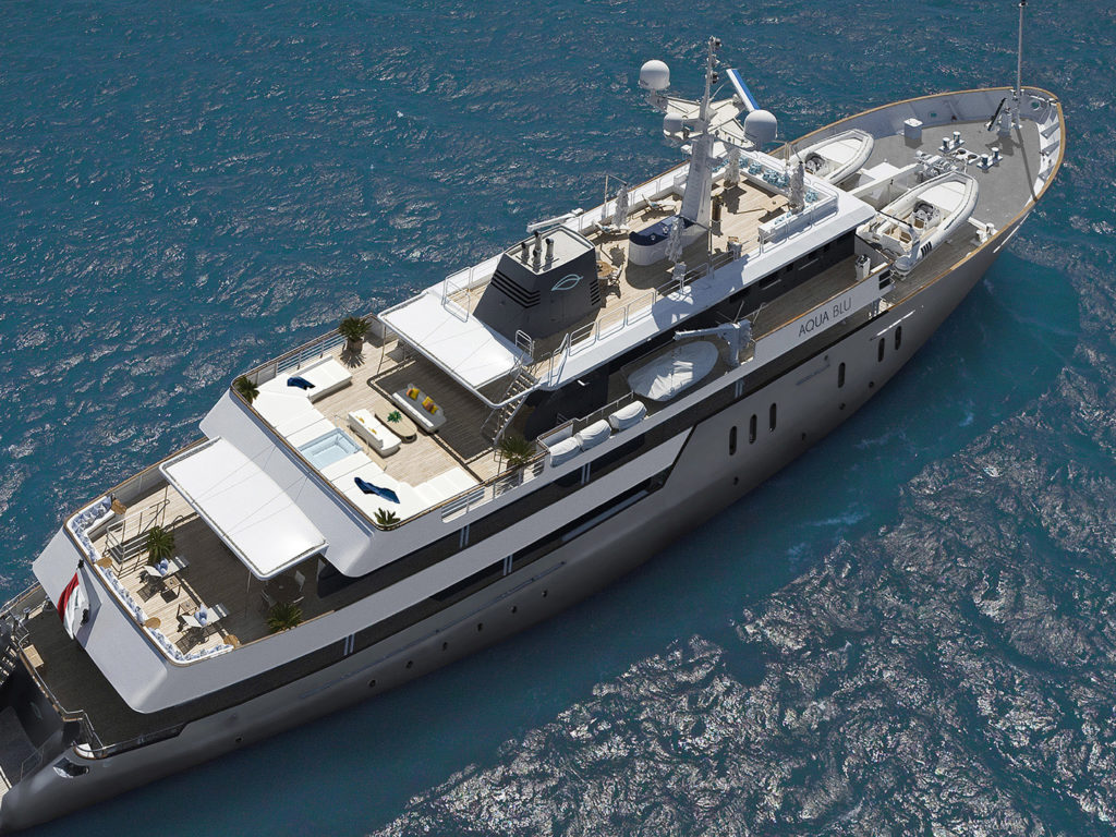 Overhead view Aqua blu boat, Indonesia