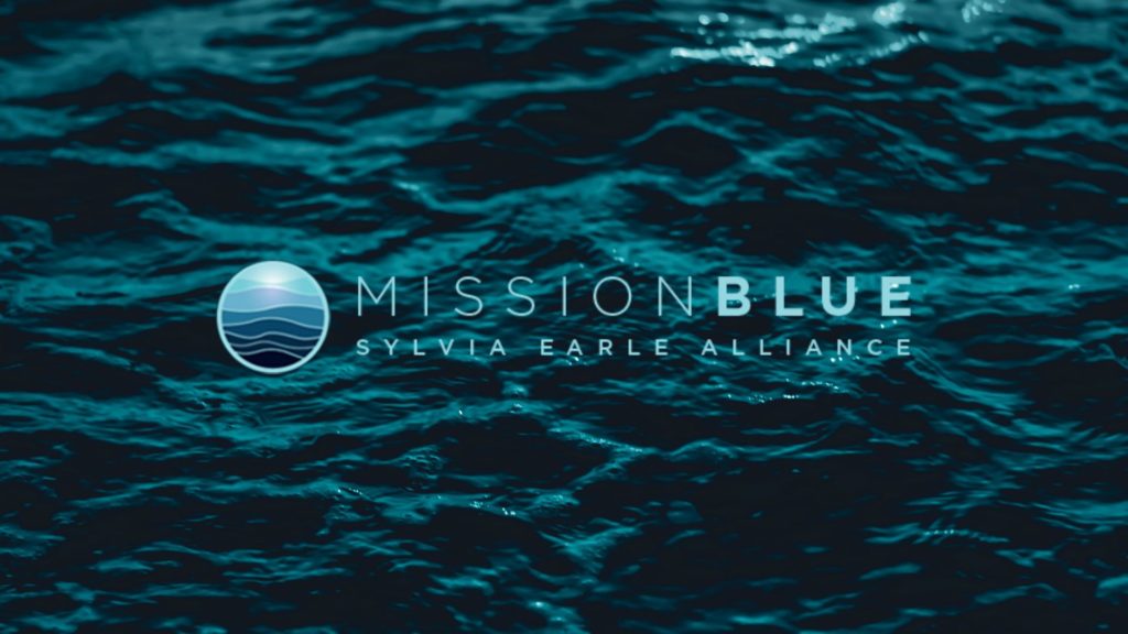 Mission Blue logo on background of sea