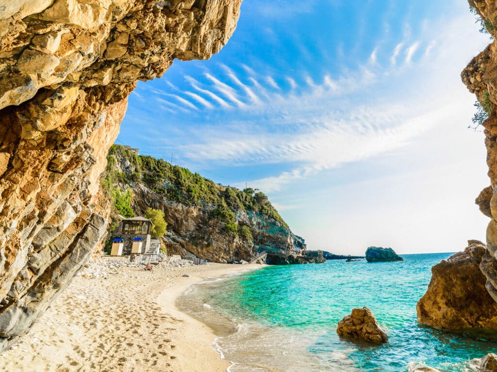 View of beach, Corfu, Greece